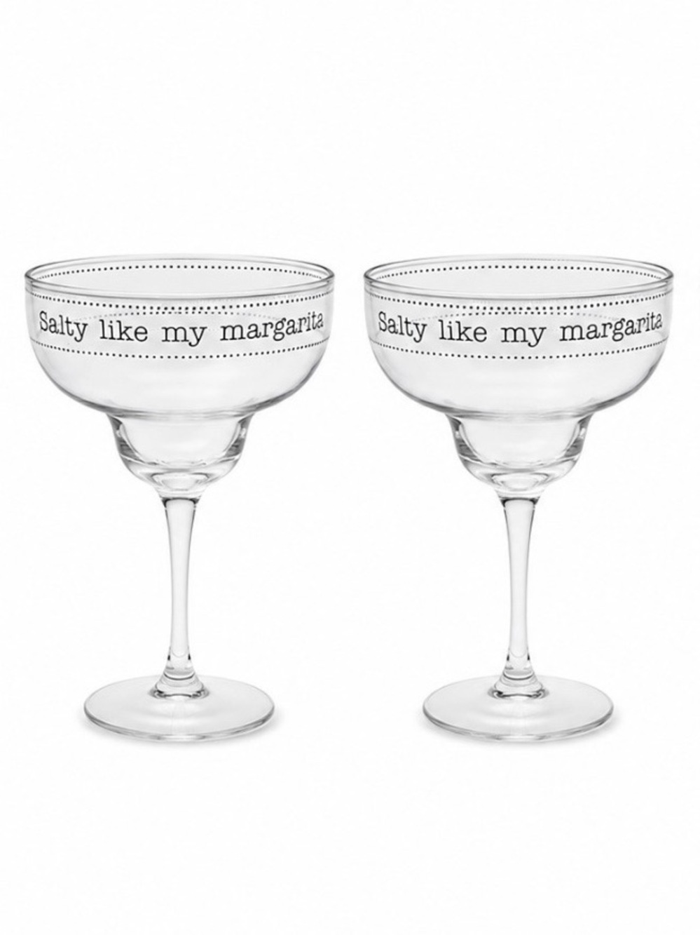 Mud Pie Clear Margarita Glasses with Black Script